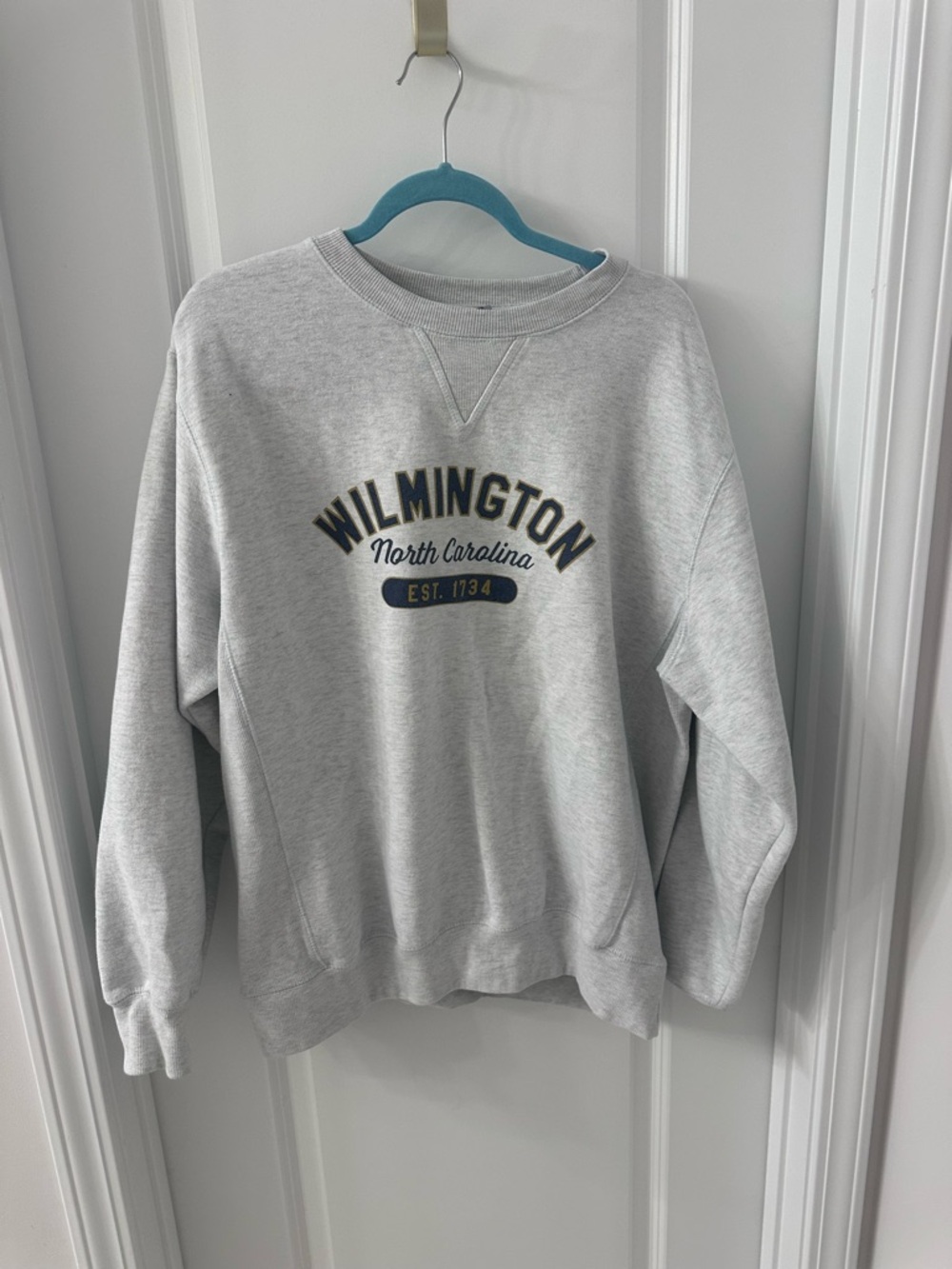 Artisan Gray Crewneck Sweatshirt with Navy & Gold Wilmington Script